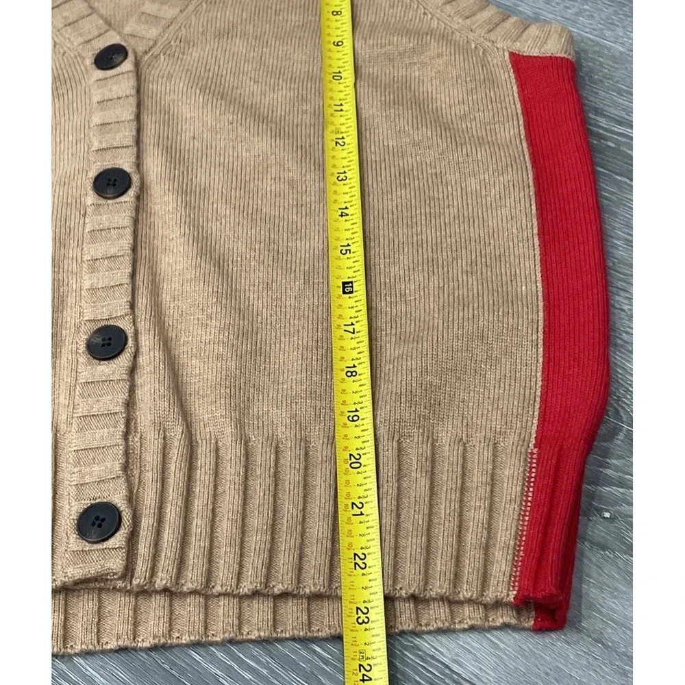 Boden Camel and Red Sleeveless Button Front Sweater Vest - Picture 9 of 11